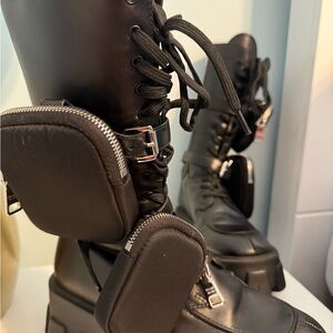 Prada Black Moto Boots with Pouches